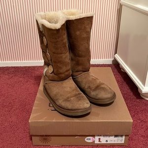 UGG boots. Brown with button detail. Size 6